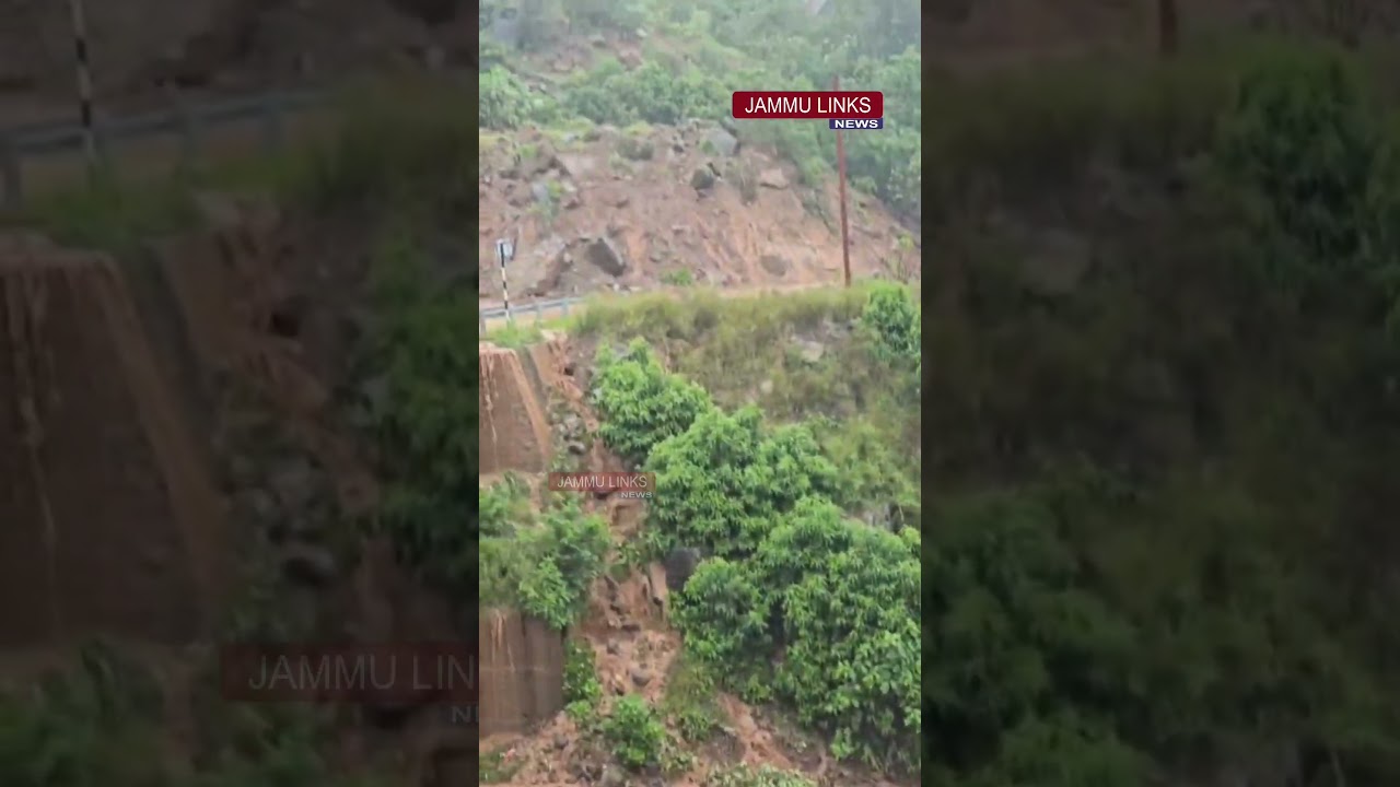 Latest visuals from Jammu-Srinagar Highway near Udhampur: Landslide blocks highway