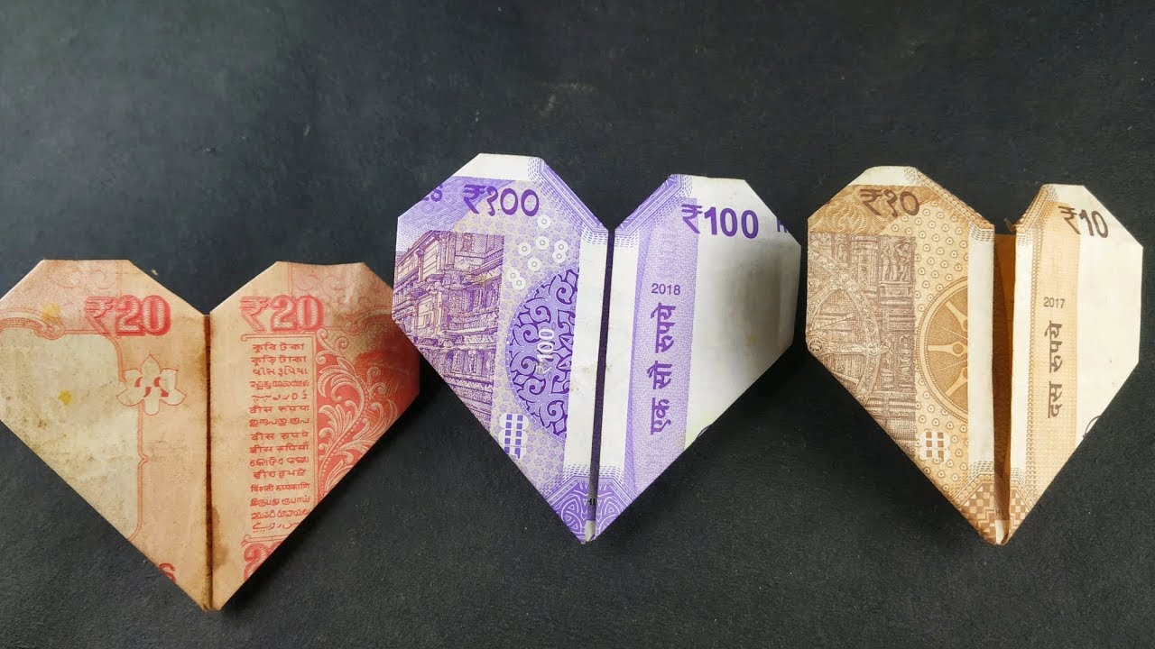 Heart making from 100 rupees note। easy Heart from note.
