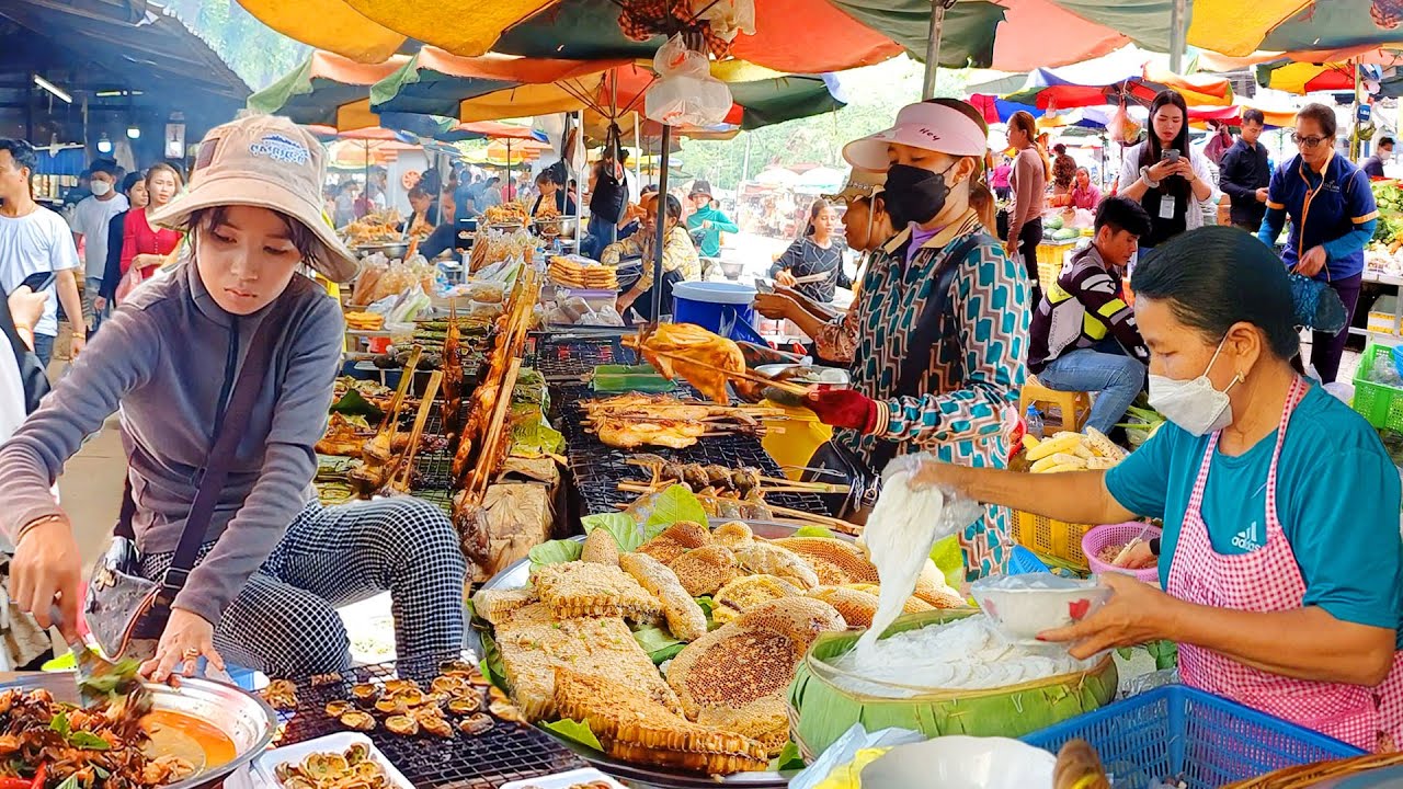 Amazing Street Food! Cambodian Countryside vs City Market: Rice Noodles, Seafood, Crab, fish & More