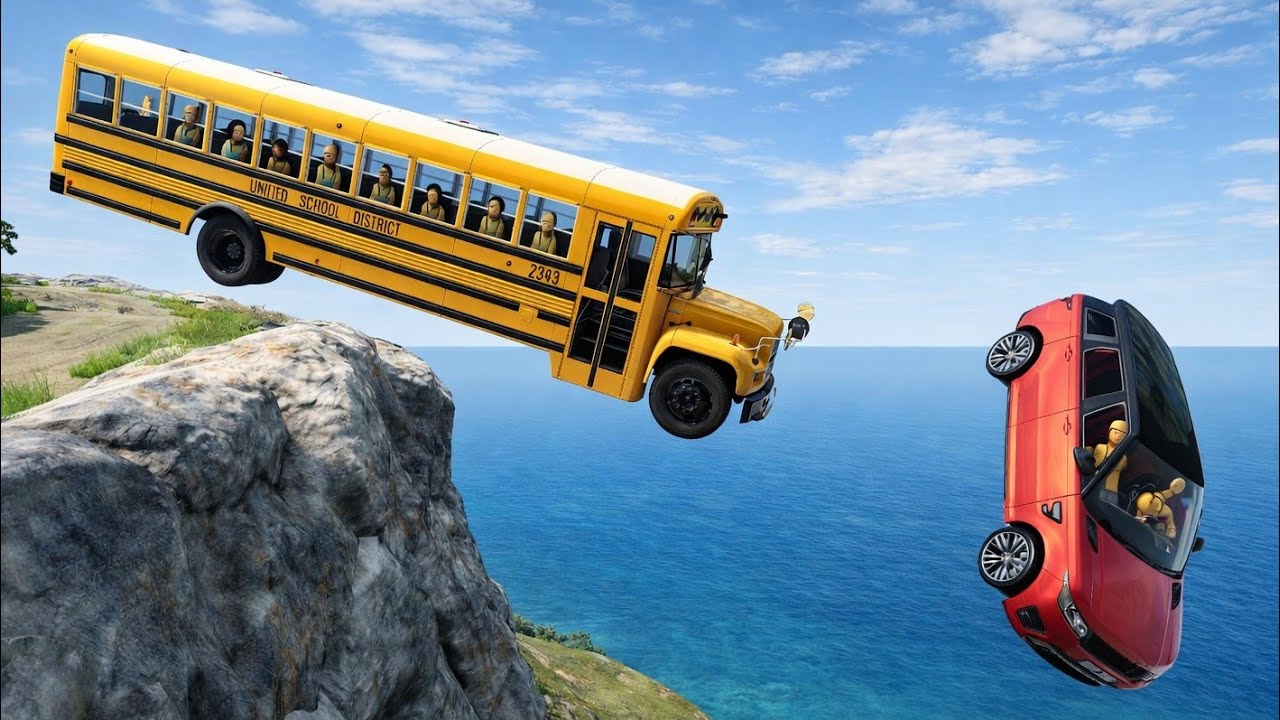 Deadly Cliff Jump 😱 Bus vs Car Crash Simulation | Beamng drive #122!