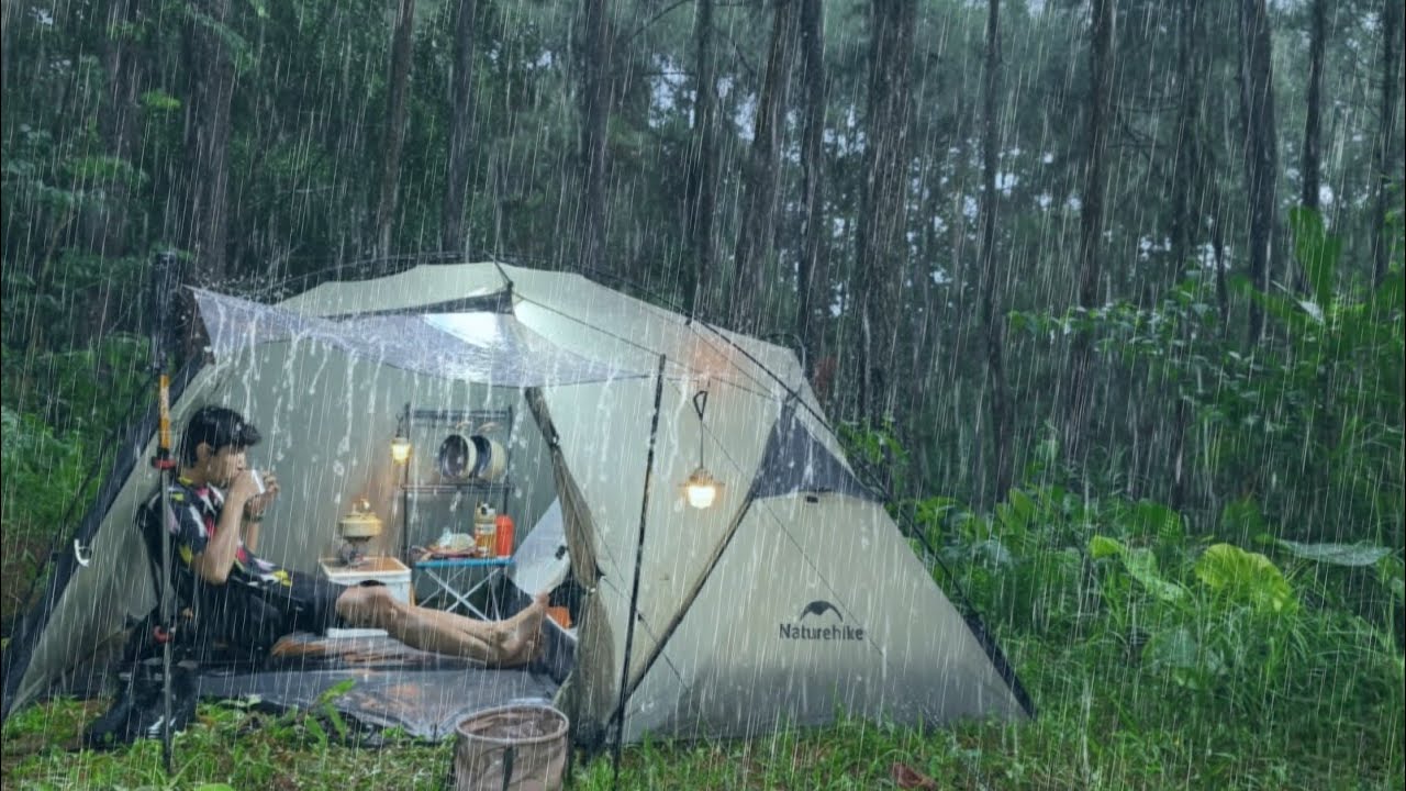 🏕️ Cozy Rain Camping in a cozy Tent ‼️ Heavy Thunderstorm & Lightning ⛈️