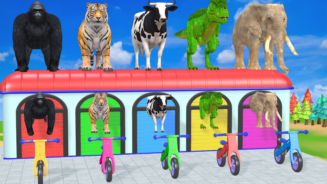 Long Slide Game with Cow Elephant Gorilla Hippopotamus Tiger 3d Animal Game Funny 3d Animals