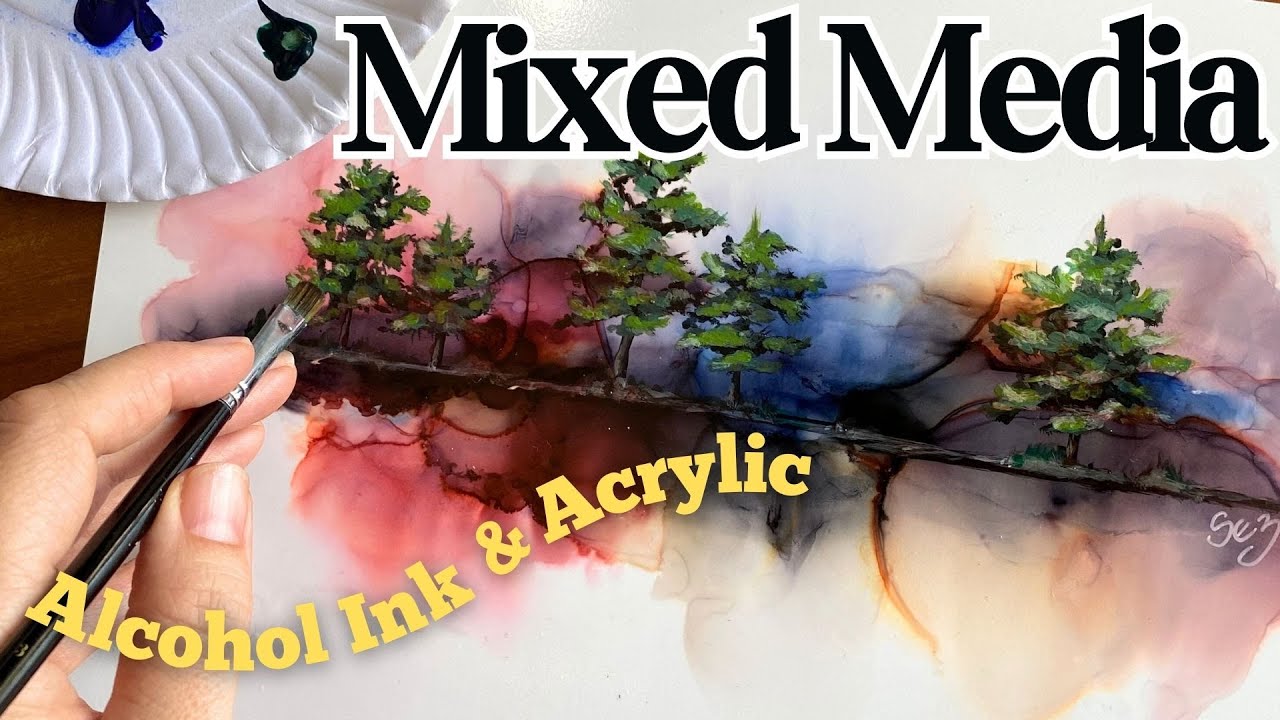 Mixed Media Painting of Pine Trees | Acrylic and Alcohol Ink  #alcoholink #acrylic  #paintwithme