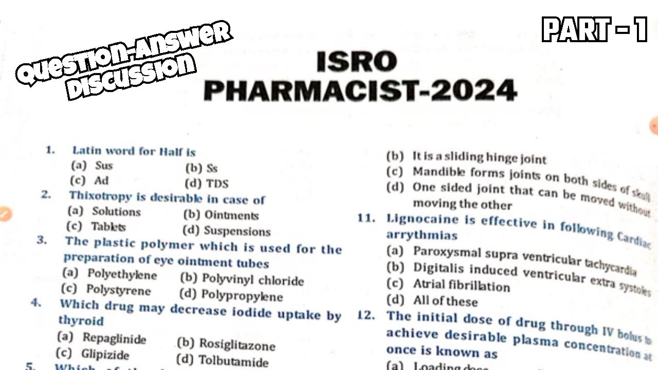 ISRO Pharmacist 2024 Question Paper with Solution | isro Pharma Exam Preparation | Part 1