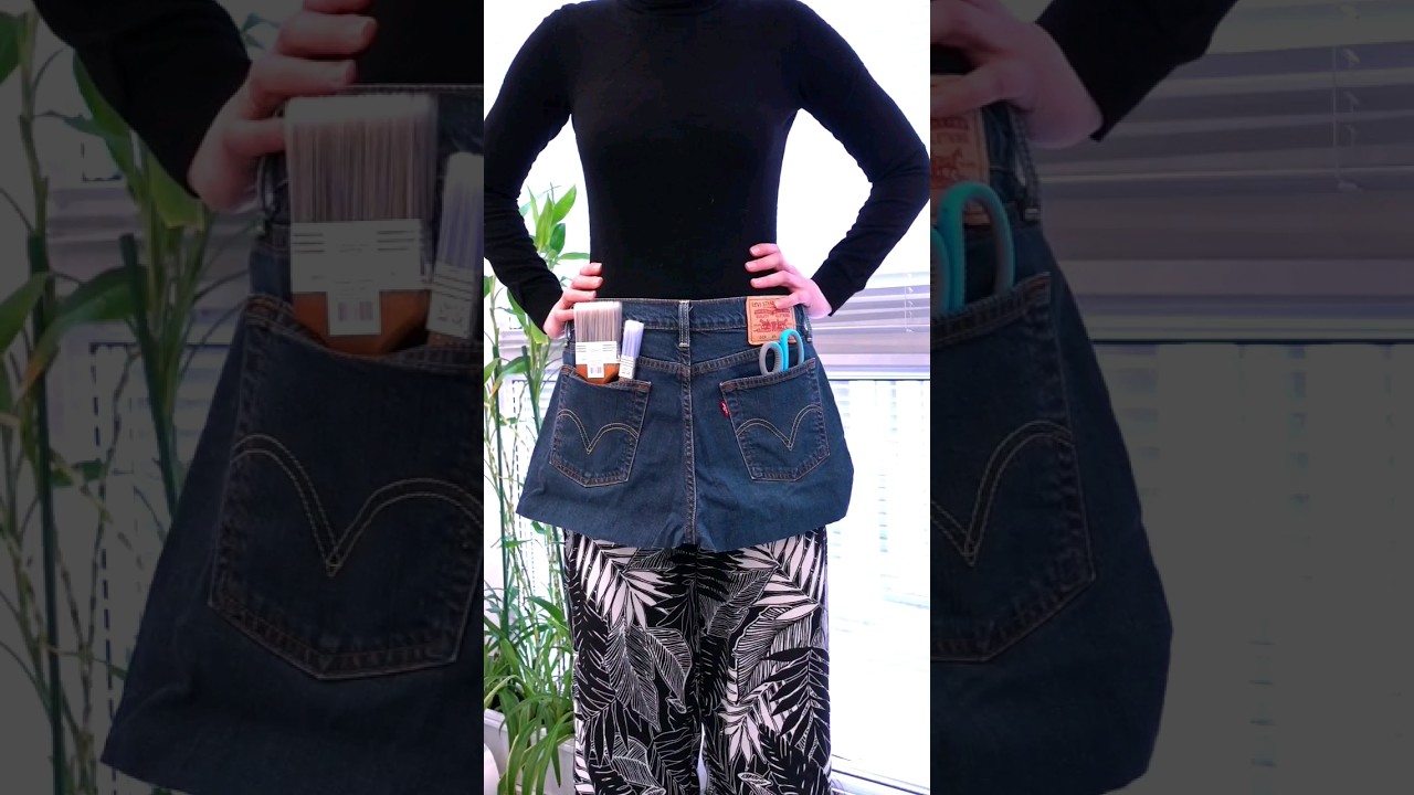 DIY Apron Out Of Old Jeans - no sew, no glue #oldjeans #recycling