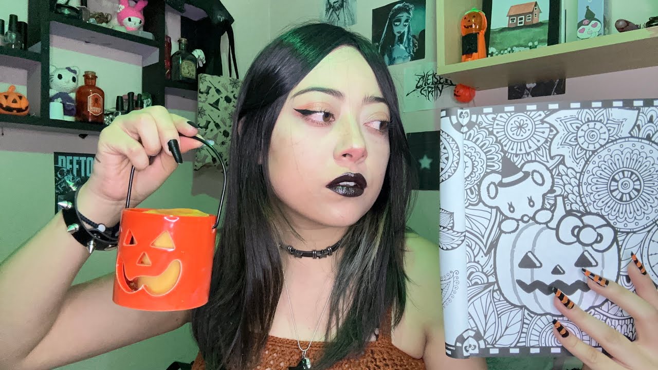 ASMR | 🖤🎃 ¡CITA DE HALLOWEEN CON TU NOVIA! | COLOREANDO MÁNDALAS DE HELLO KITTY SPOOKY 🎃👻