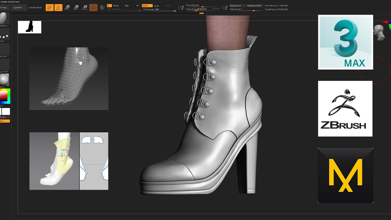 #053 3D modeling 3DS Max/ZBrush/Marvelous Designer : Shoes Base