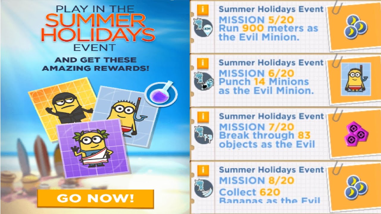 Minion Rush SUMMER HOLIDAYS EVENT Mission 5-8/20 fullscreen gameplay walkthrough - iOs & android