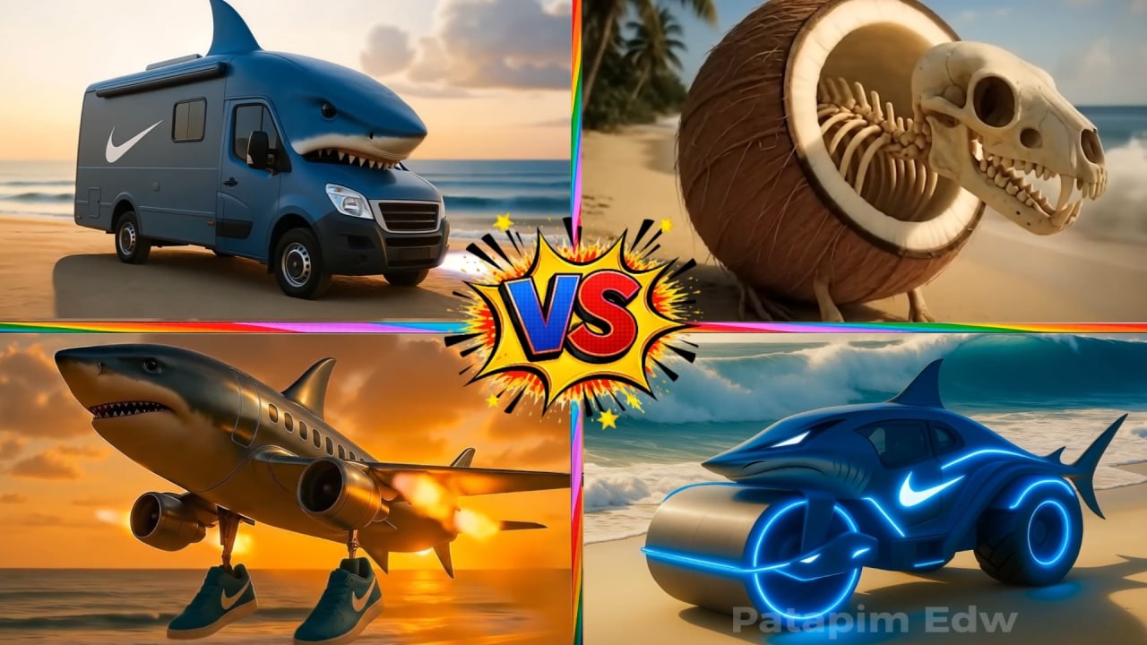 Shark Van vs Coconut Skeleton vs Shark Plane vs Nike Shark~Tiles Hop EDM Rush