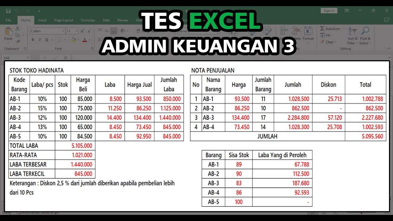 Tes Excel Admin Keuangan 3 | Soal Latihan dan Pembahasan Lengkap