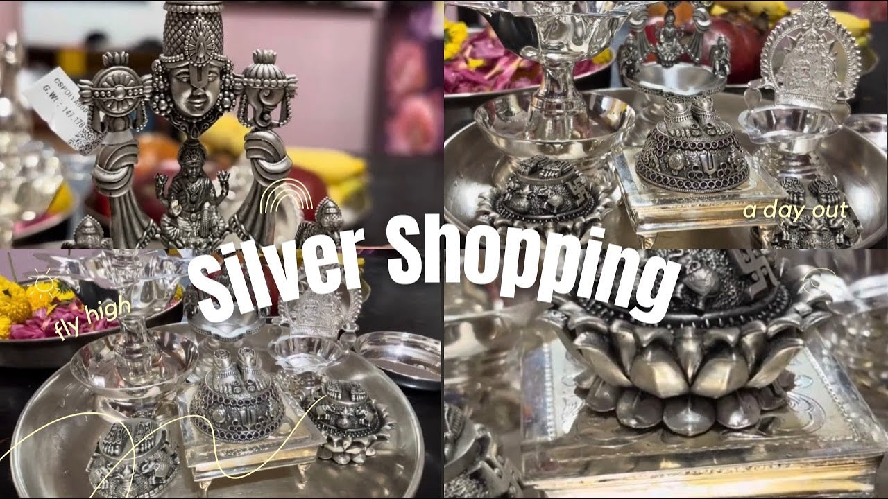 வெள்ளி பூஜை பொருட்கள் Silver - Kuthuvilakku, Vishnu, Lakshmi Pada, Kamakshi Deepa, 7face Lamps