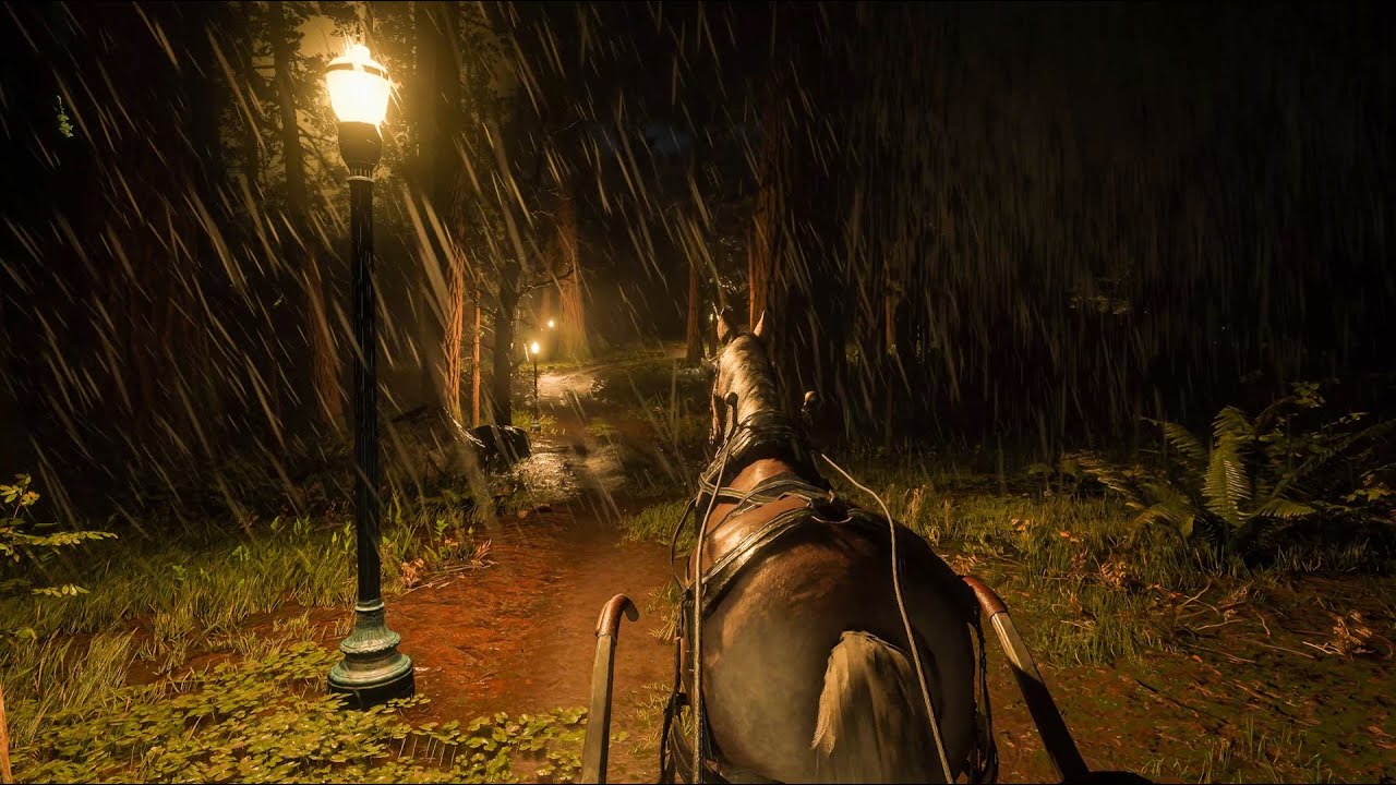 Horse Carriage Ride in Heavy Rainstorm | Red Dead Redemption 2 Relaxing Ambience | RDR2 ASMR