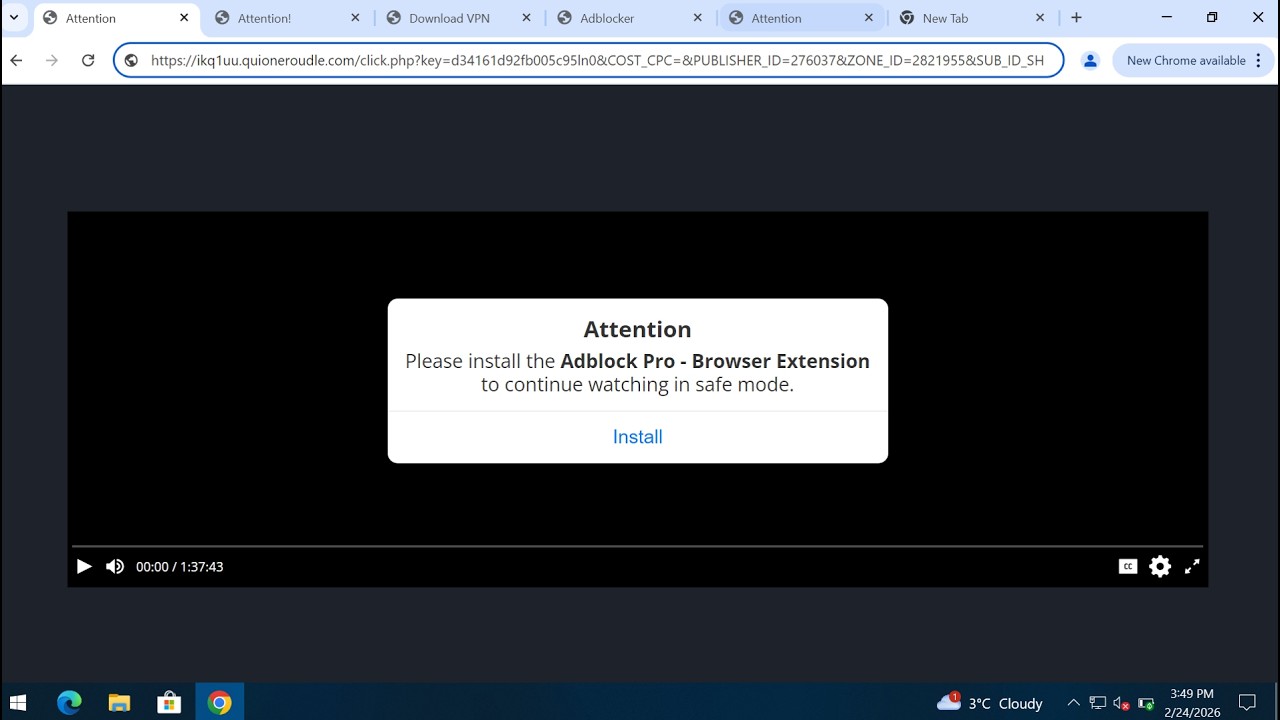 Видеоинструкция по удалению вредоносных всплывающих окон с сайта Quioneroudle.com.