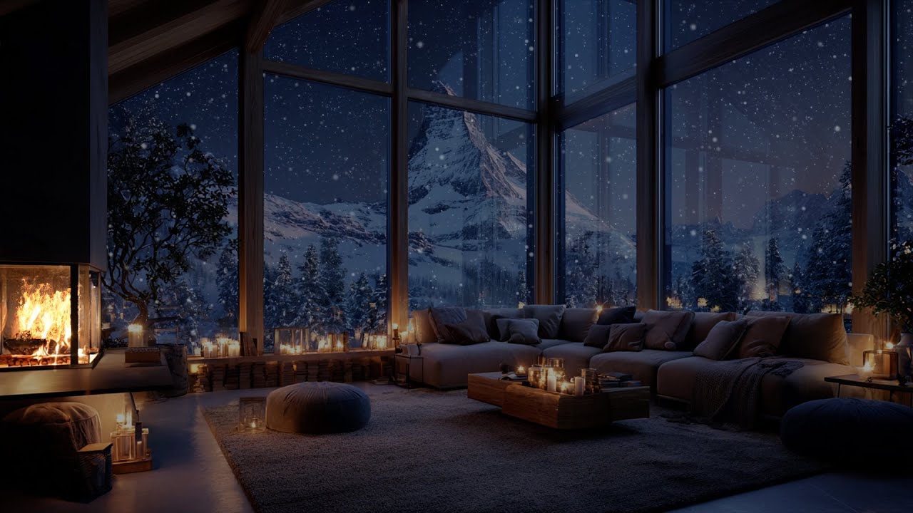 Gentle Snow Resting Around Firelight Glow ❄️ A Quiet Winter Atmosphere for Focus