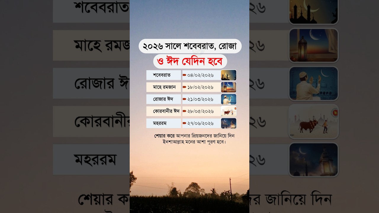 ২০২৬ সালে শবেবরাত, রোজা ও ঈদ যেদিন হবে ! #eid2026 #ramadan #banglanews