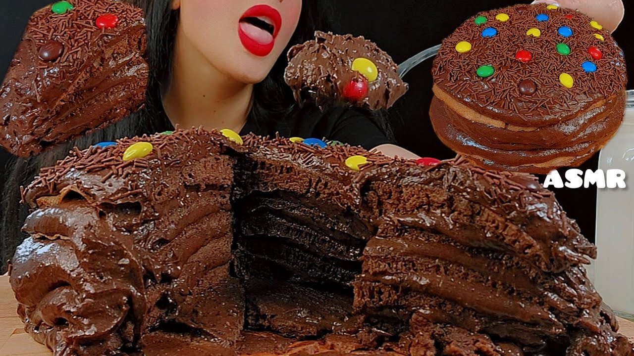 🍫ASMR MUKBANG|Eating chocolate👅 crepes cakes|초콜릿 크레이프 케이크 먹방 |Notalking🐾
