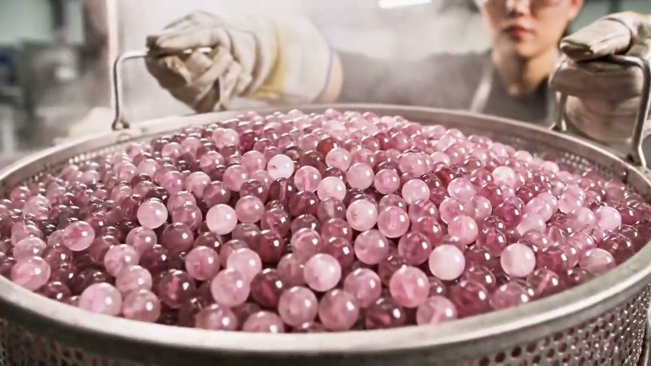 Enter our crystal workshop, witness a rose quartz’s journey — from rough ore to polished gem.