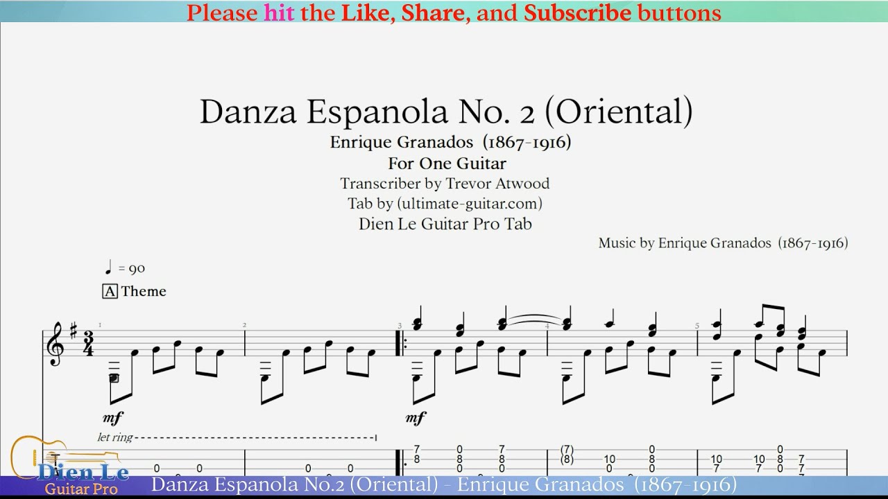 Danza Espanola No.2 (Oriental) - Enrique Granados  (1867-1916) Arr for Classical Guitar with TABs