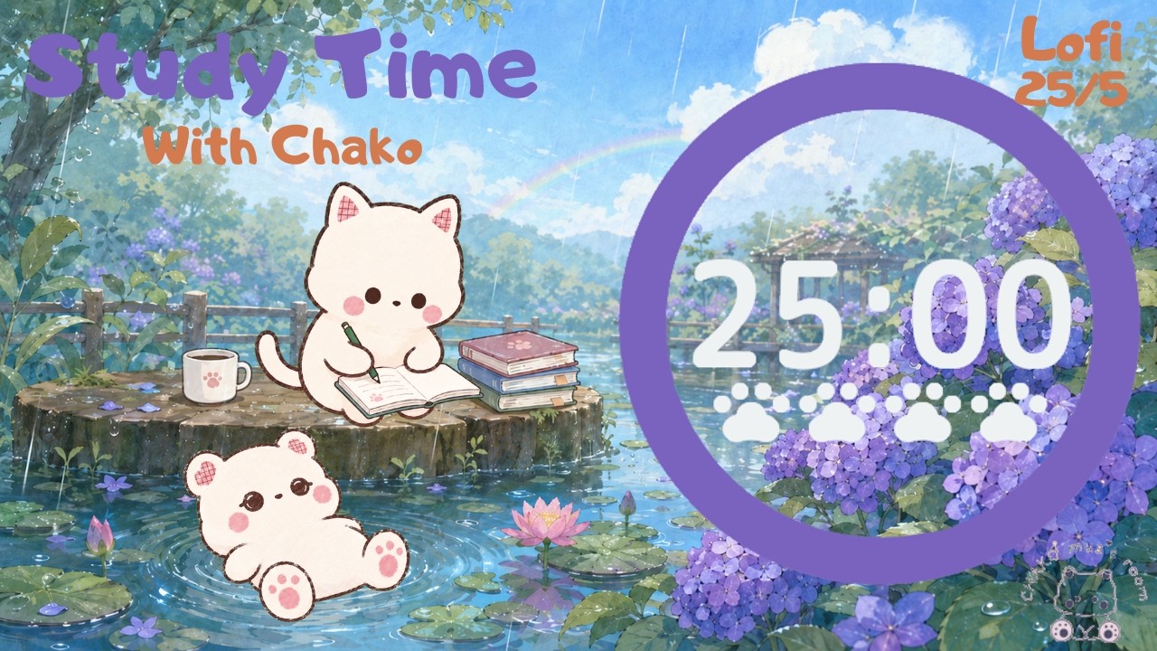 𝓡𝓪𝓲𝓷☔🪻 2HR Pomodoro timer 25/5 &times;4 ⏳| Lofi | No Vocals | Study with me📚