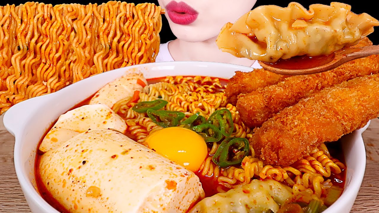 ASMR MUKBANG｜SPICY RAMYEON, FRIED SHRIMP, DUMPLING 얼큰한 순두부 열라면, 새우튀김, 만두 EATING SOUNDS 먹방