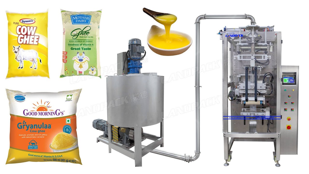 Automatic 1kg Liquid Ghee Oil Plastic Pouch Packing Machine With Squeeze Exhaust Function