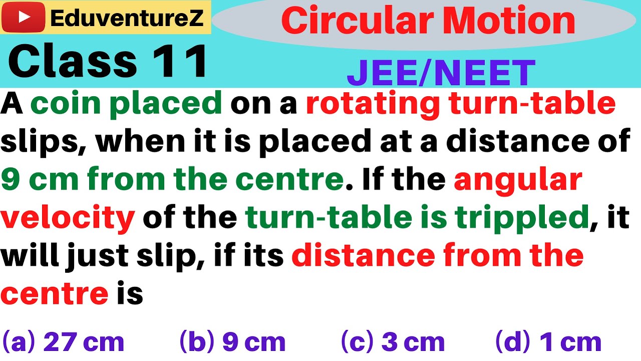 A coin placed on a rotating turn-table slips, when it is placed at a distance of 9 cm from the centr