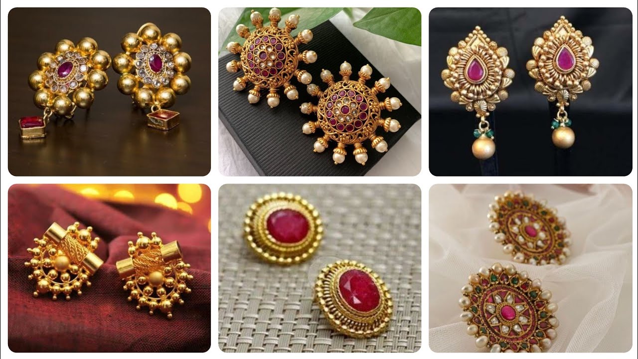 Latest 22k Gold stud Earrings Gold And Ruby Stud Ideas Part 2