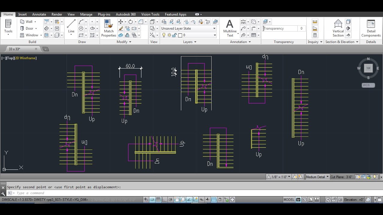 Staircase  Plan in AutoCAD using YQ Arch Plugin