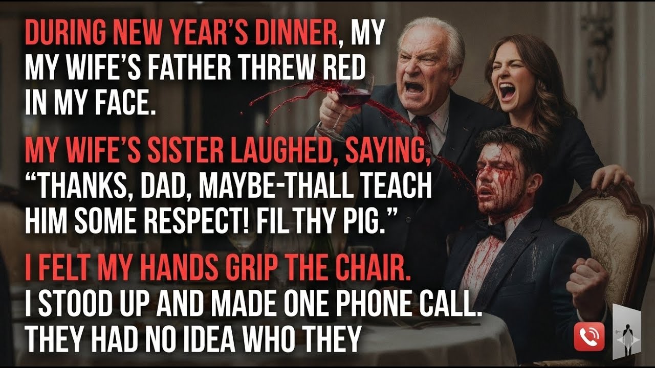 At New Year's Dinner, My Wife's Father Threw Wine At Me, So I Made One Call And Everything Changed..