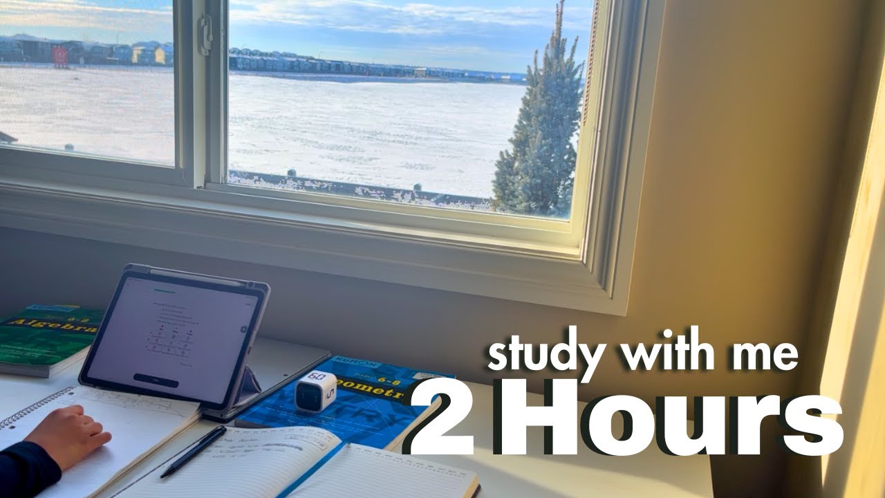 2 HOUR STUDY WITH ME | 60/10 Pomodoro, Deep Focus | Snowy Winter View 🏔️ (6th Grade to Harvard)