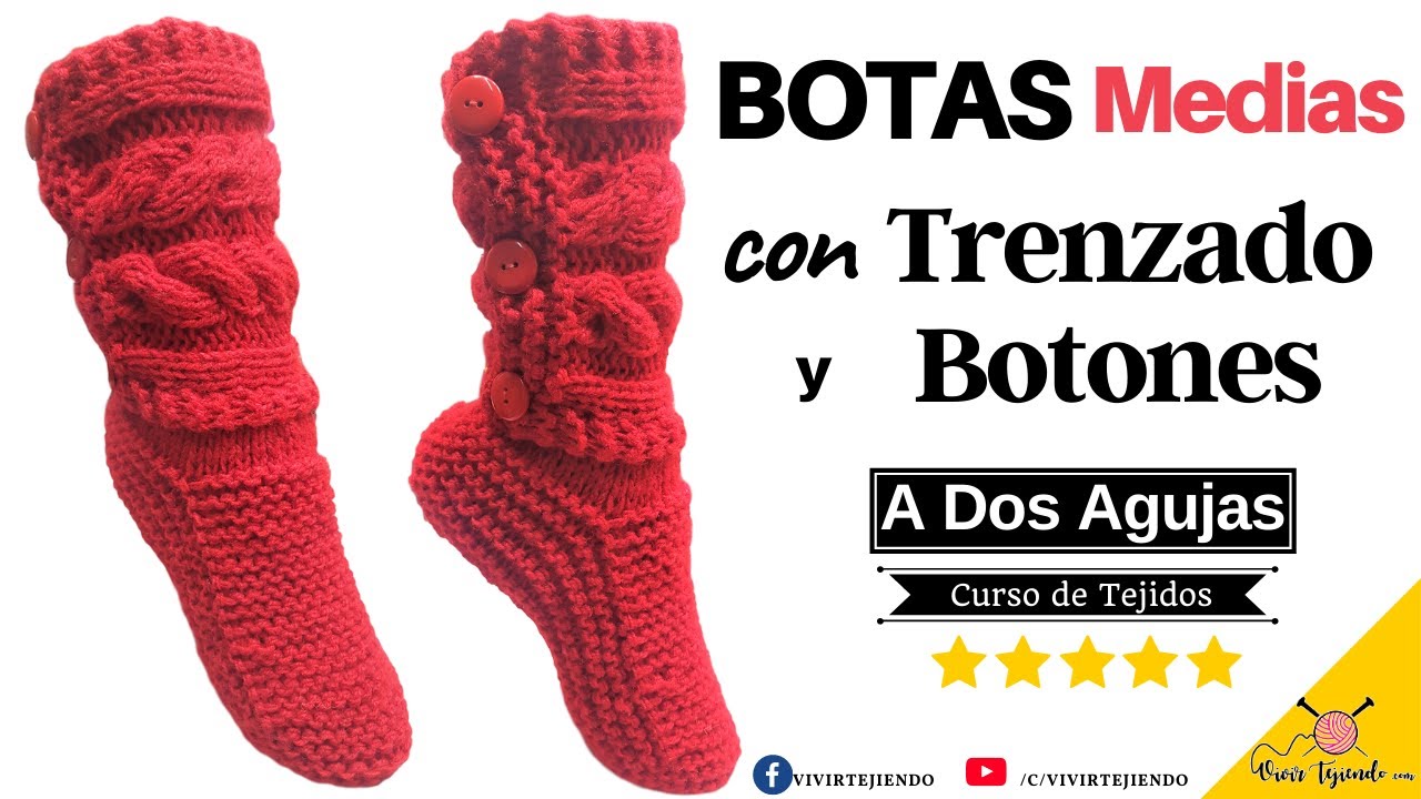 【Tejiendo a Dos Agujas Rápido y Fácil】✅ Botas a Dos Agujas Trenzado 3D con Botones a Palitos