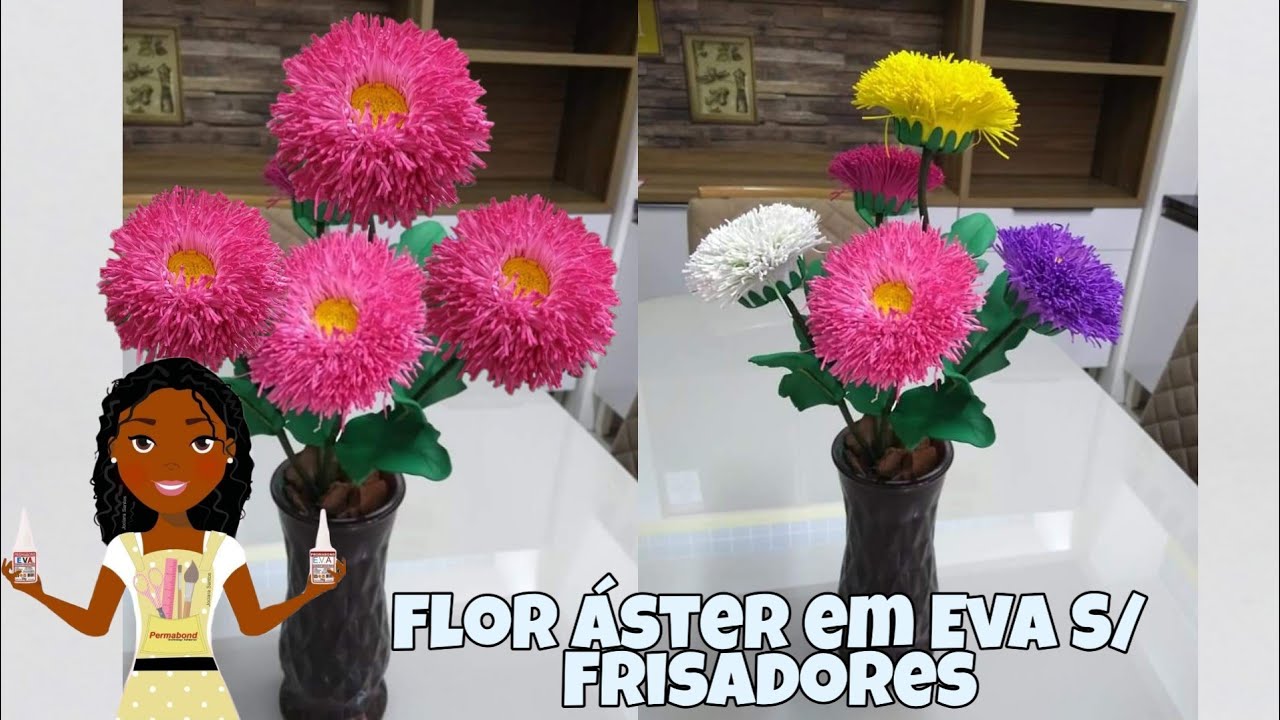 Como fazer a flor Áster em eva S / Frisadores