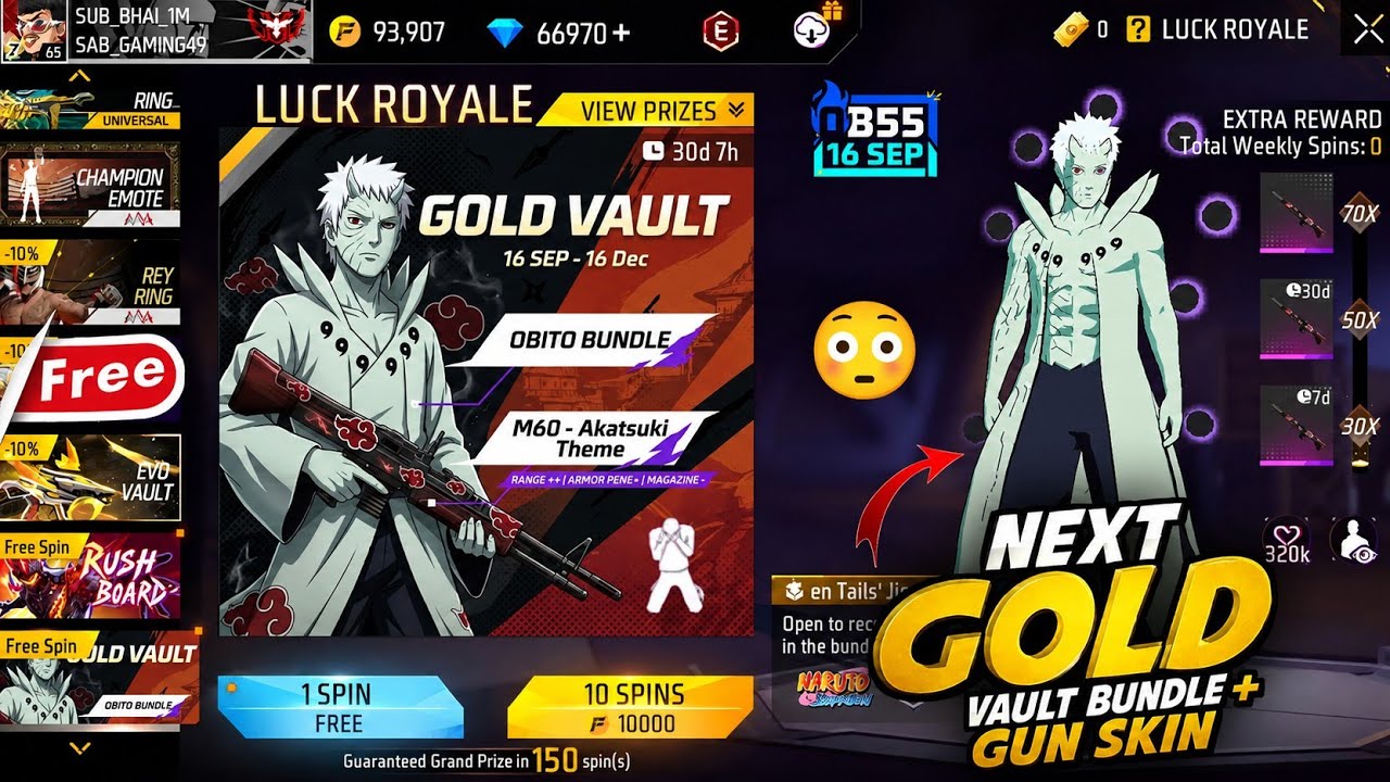 Next Gold Vault Bundle + Gun Skin 🤯 New Gold Vault Royale Bundle Free Fire | OB55 New Gold Vault