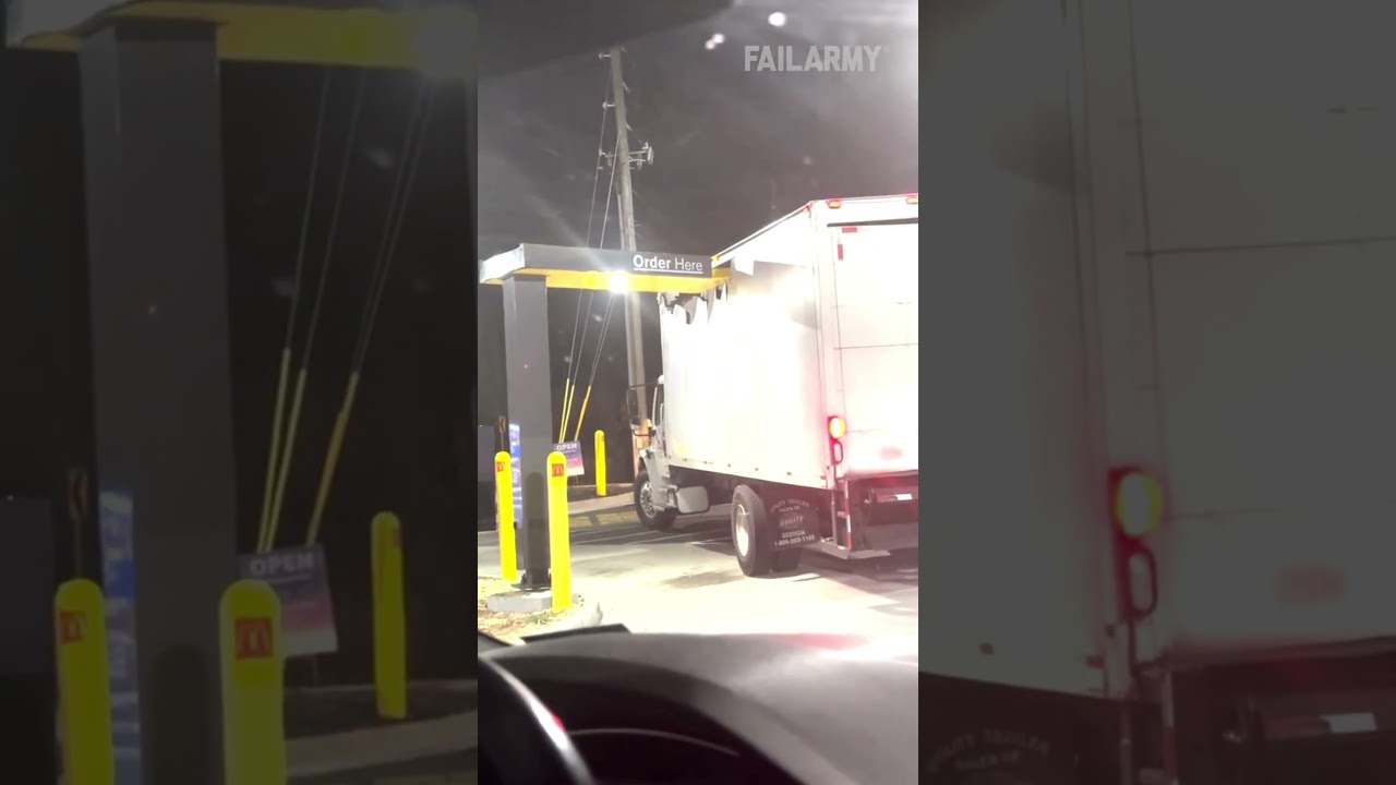 Box Truck Crash at McDonalds FAIL