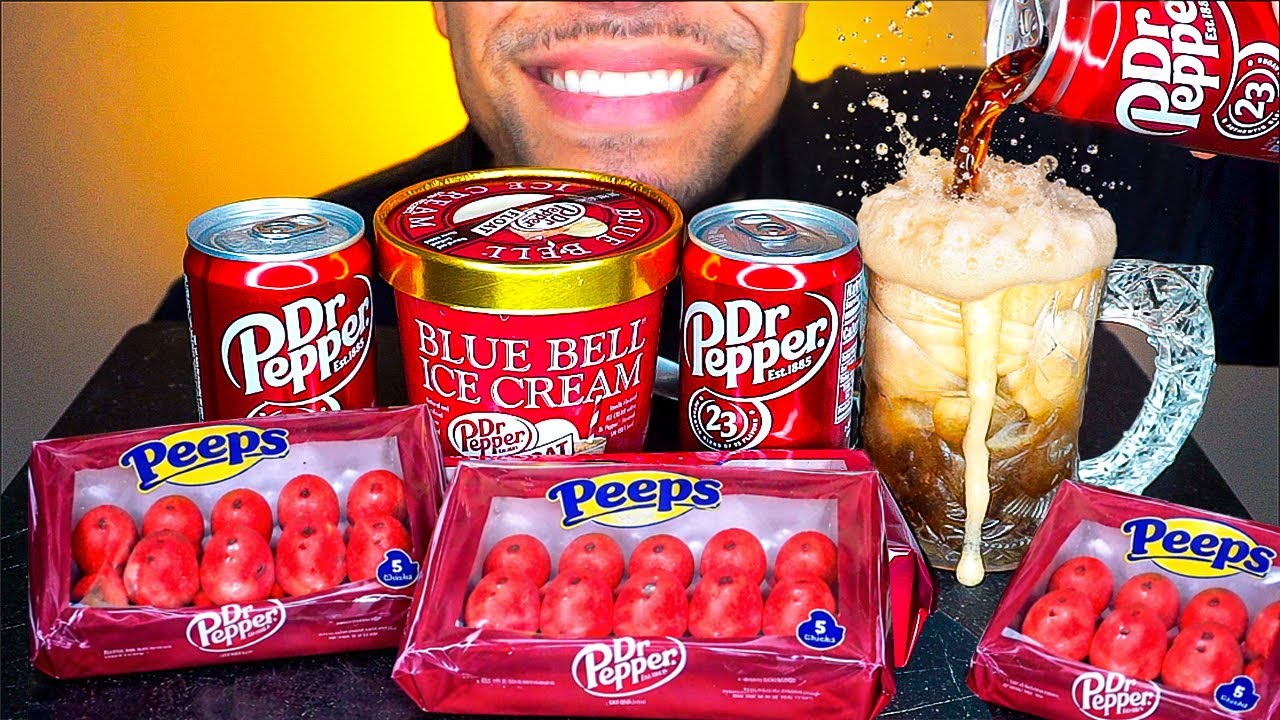 ASMR DR PEPPER ULTIMATE TASTE TEST! ICE CREAM FLOAT PEEPS DRINKING MUKBANG NO TALKING