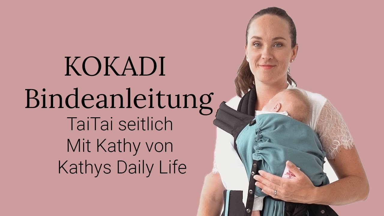 Babytrage Anleitung KOKADI TaiTai seitlich auf der Hüfte getragen (Half Buckle / Schnalle + Binden)