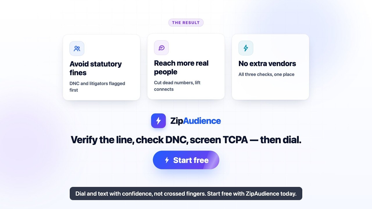 ZipAudience Phone Tools - Verify the line, check DNC, screen TCPA - then dial.
