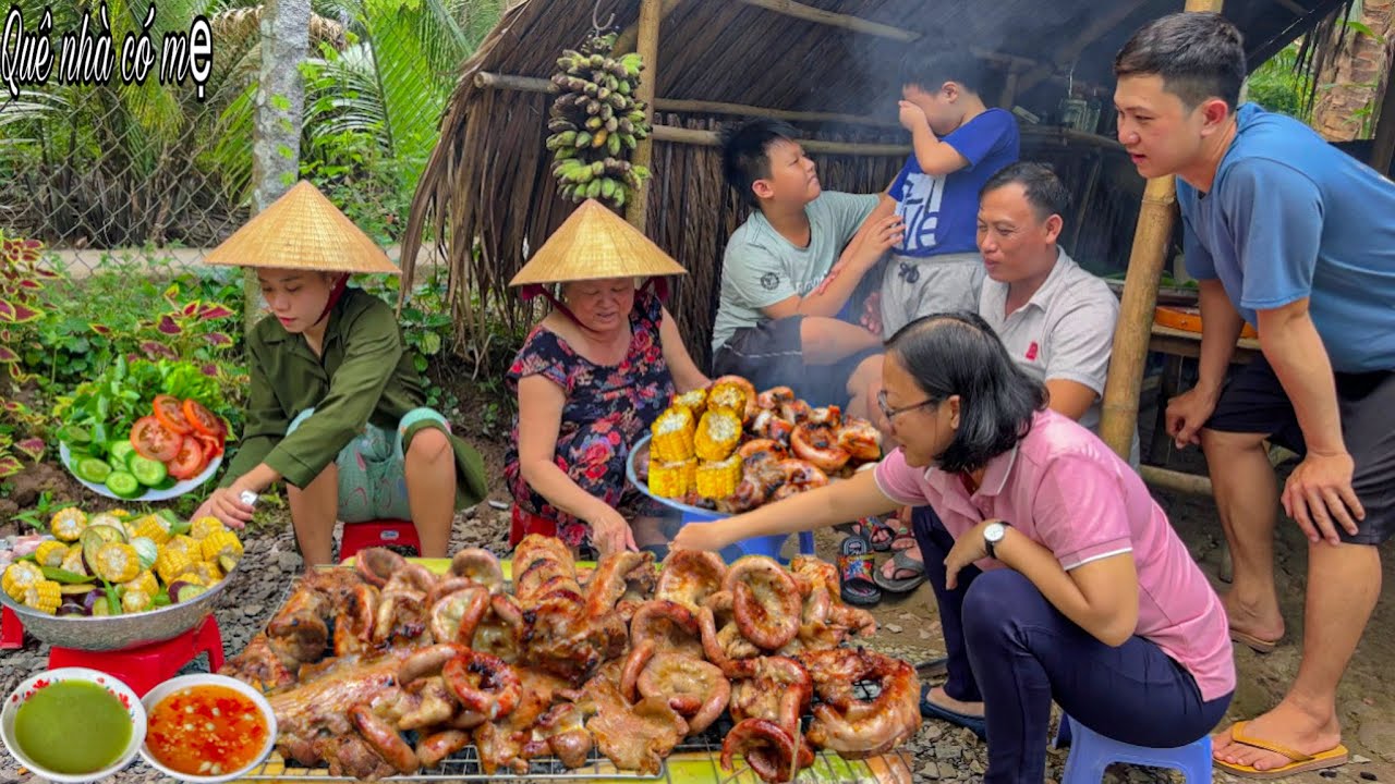 Lòng Heo Nướng, Phèo Non | Nhà Hàng Miệt Vườn Của Mẹ Rộn Ràng Đông Vui || garden restaurant