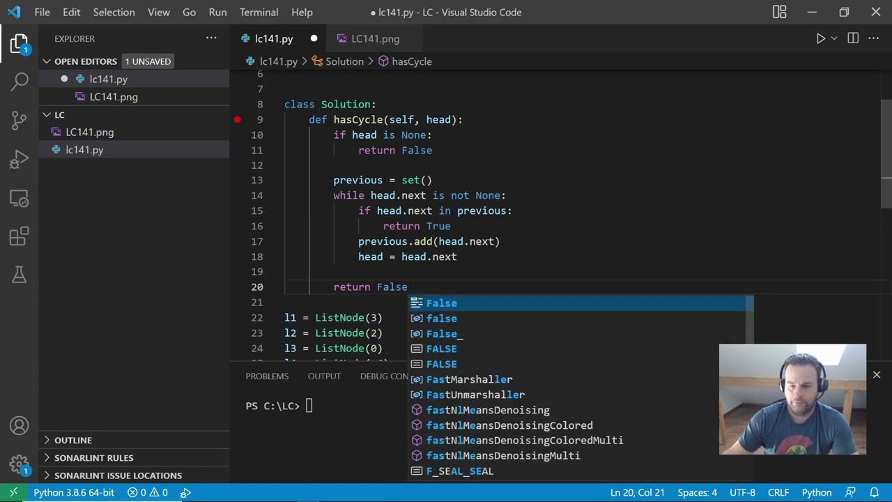 Use Python to detect a loop in a linked list LeetCode 141