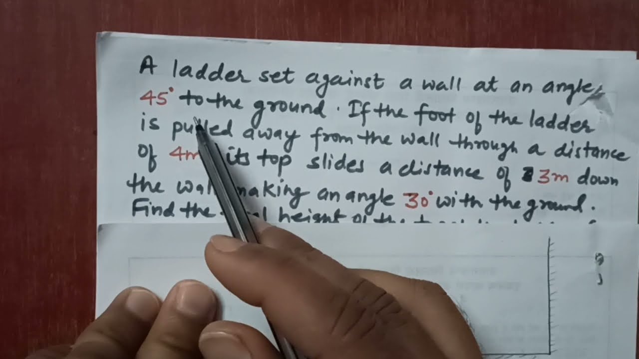 A ladder set against a wall at an angle 45 ∘  to the ground. If the foot of the ladder is pulled