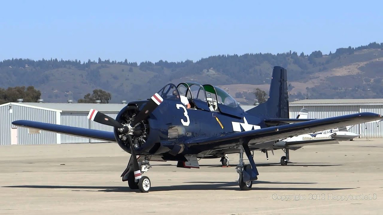 Rare T-28 Trojan Startup, Taxi and Takeoff From Watsonville Municipal Airport