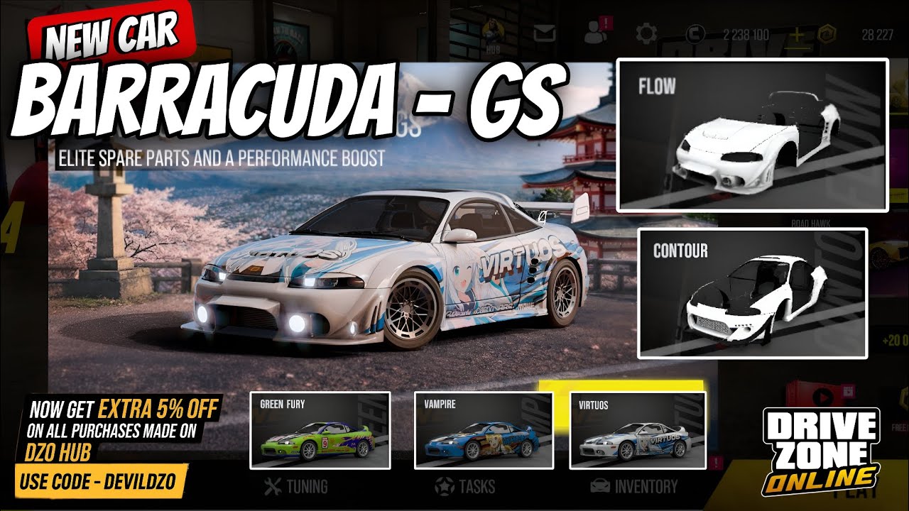 Drive Zone Online: New Car Barracuda - GS | Maxing Out | Checking All Paid Parts | Speed Test !!