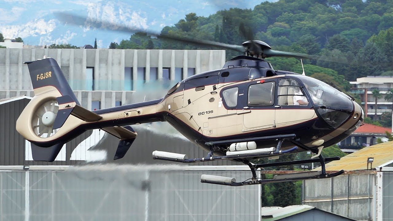 VIP Airbus Helicopters (Eurocopter) EC135 / EC145 / H125 take off landing at Cannes
