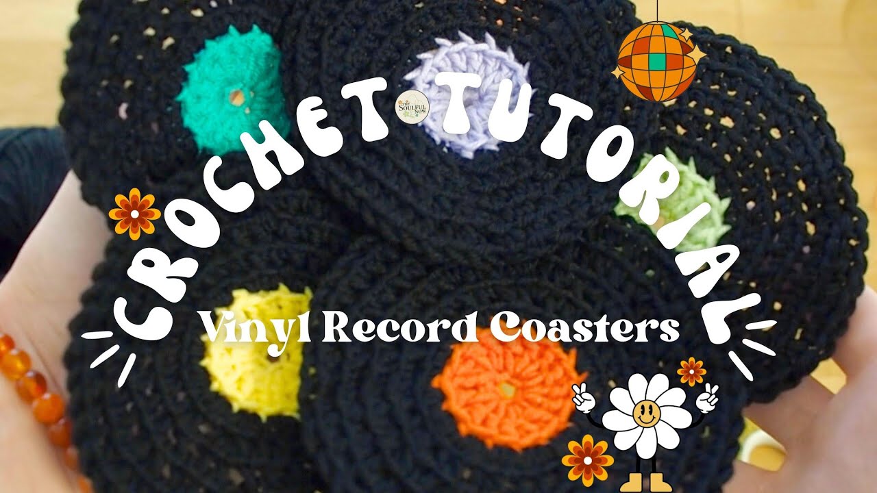 BEGINNER FRIENDLY crochet vinyl coasters: Spin Your Record Player Coasters Tutorial—PDF on Etsy