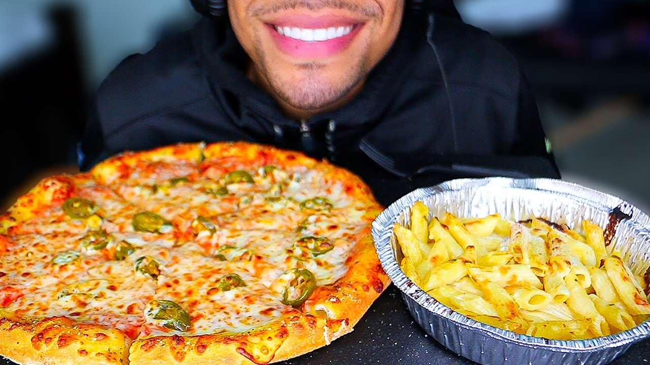 ASMR DOMINO'S PIZZA AND PASTA EATING SHOW MOUTH SOUNDS NO TALKING MUKBANG