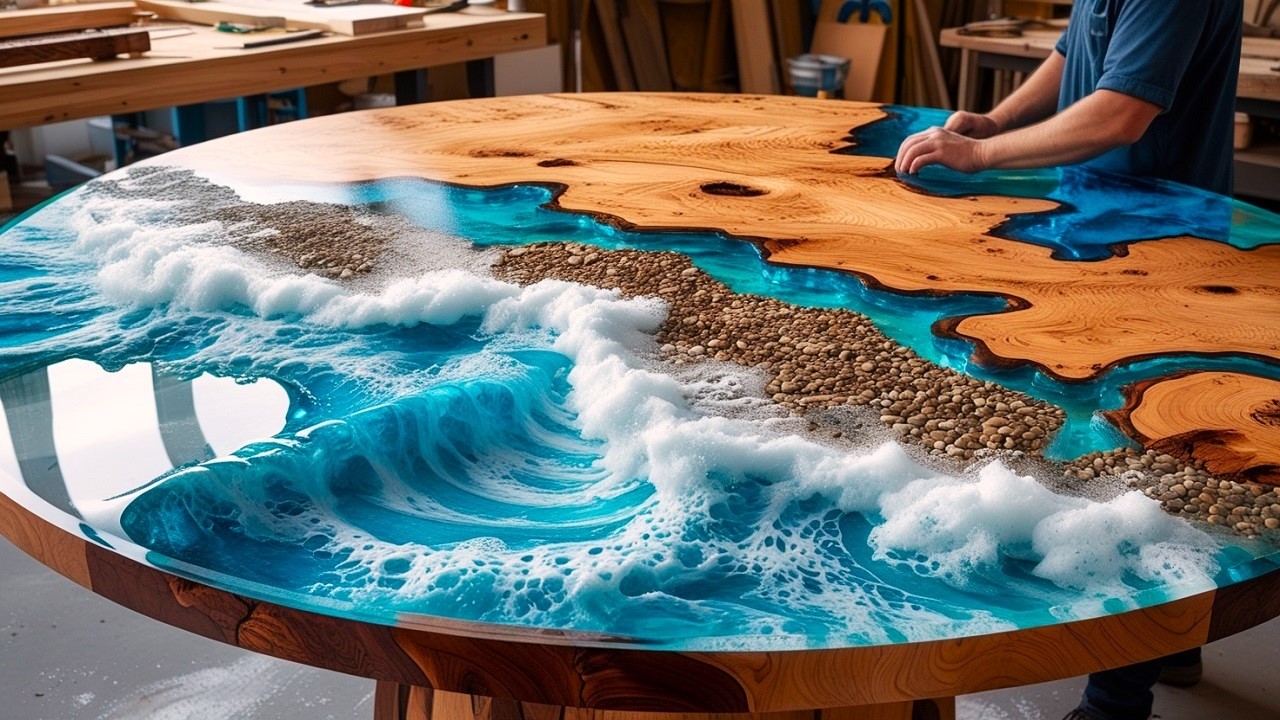 Turn Wood Into Beautiful Work: Watch the Creation of the Stunning 3D Ocean Wave Epoxy Table