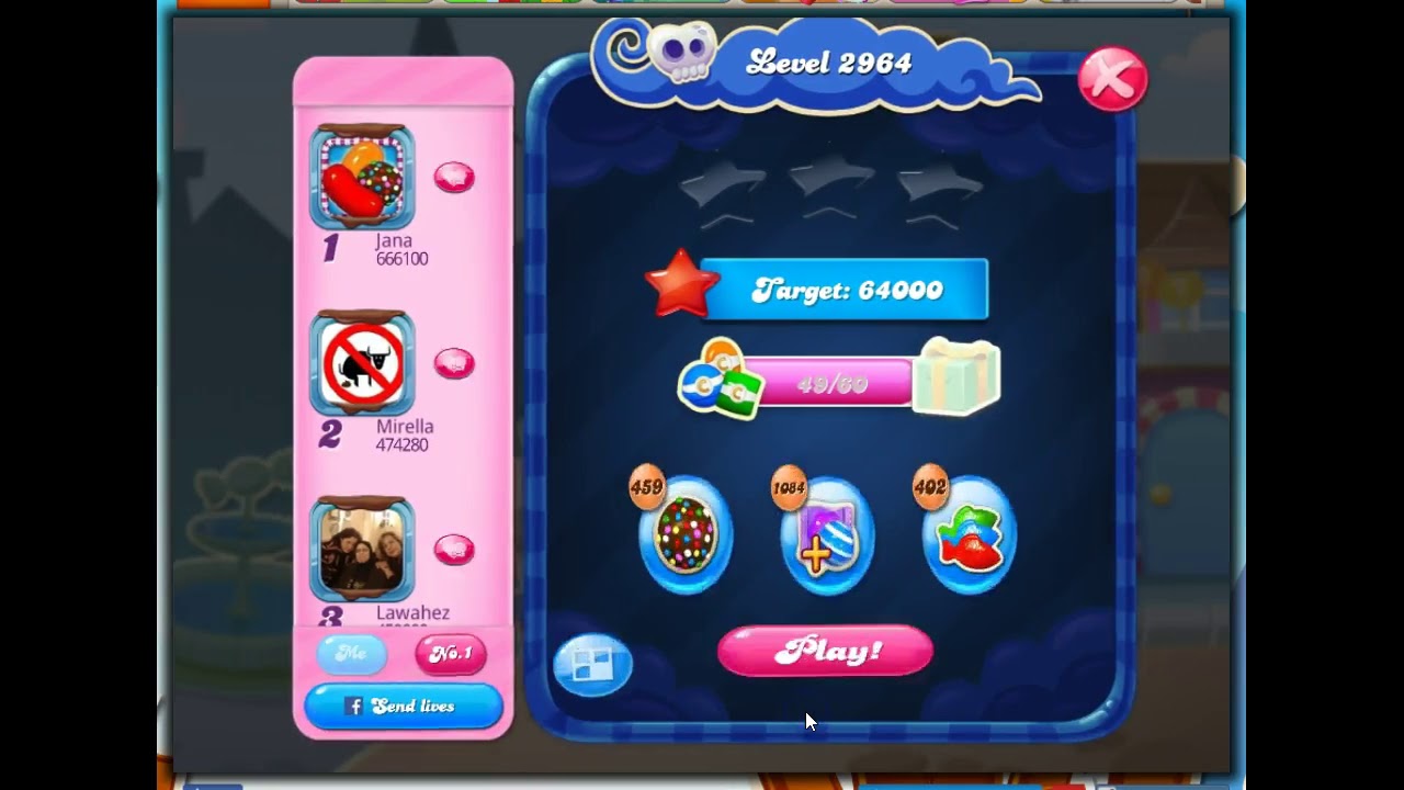 Candy Crush, уровень 2964, разговор, 14 ходов, 0 усилителей
