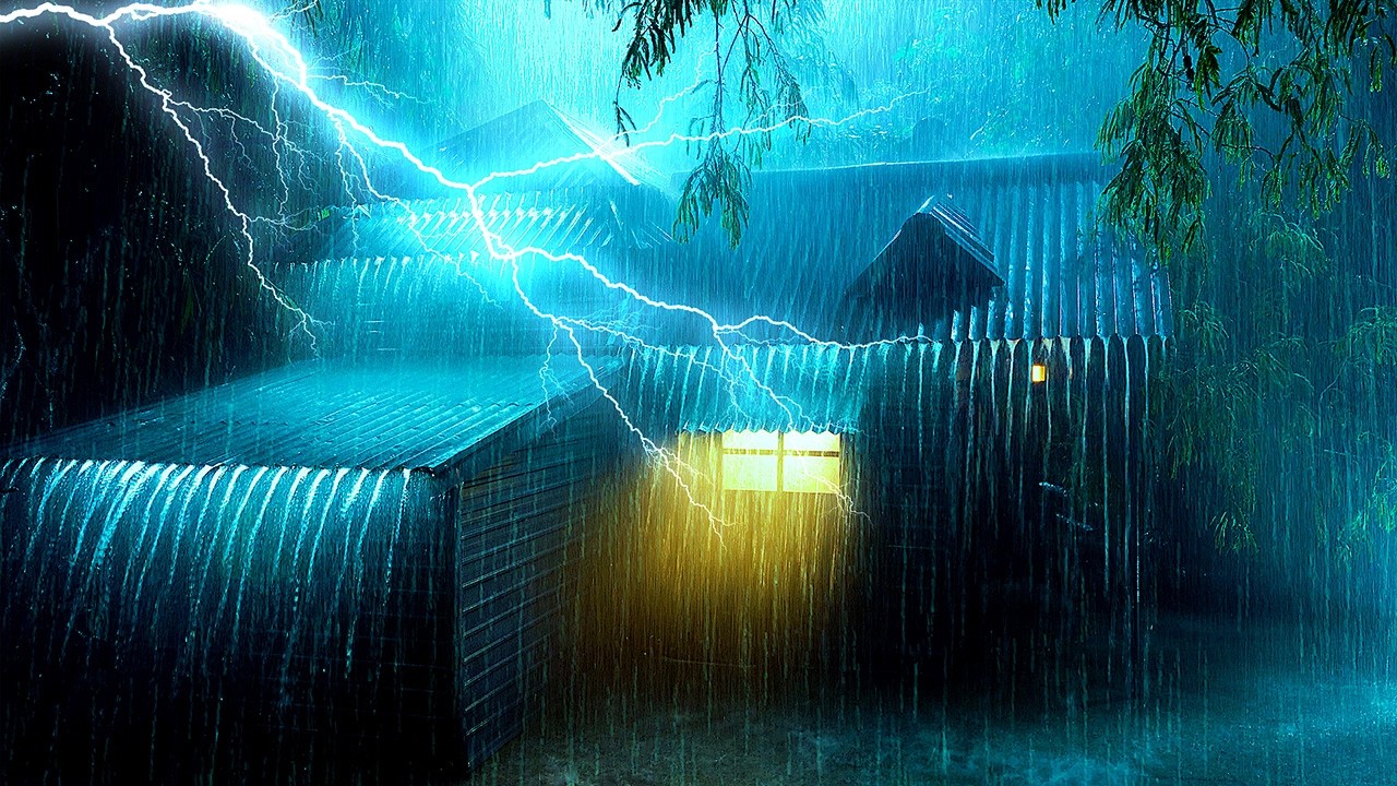 Relax & Sleep Soundly with Torrential Rain & Terrifying Thunder on Fragile Tin Roof in Farm Garden