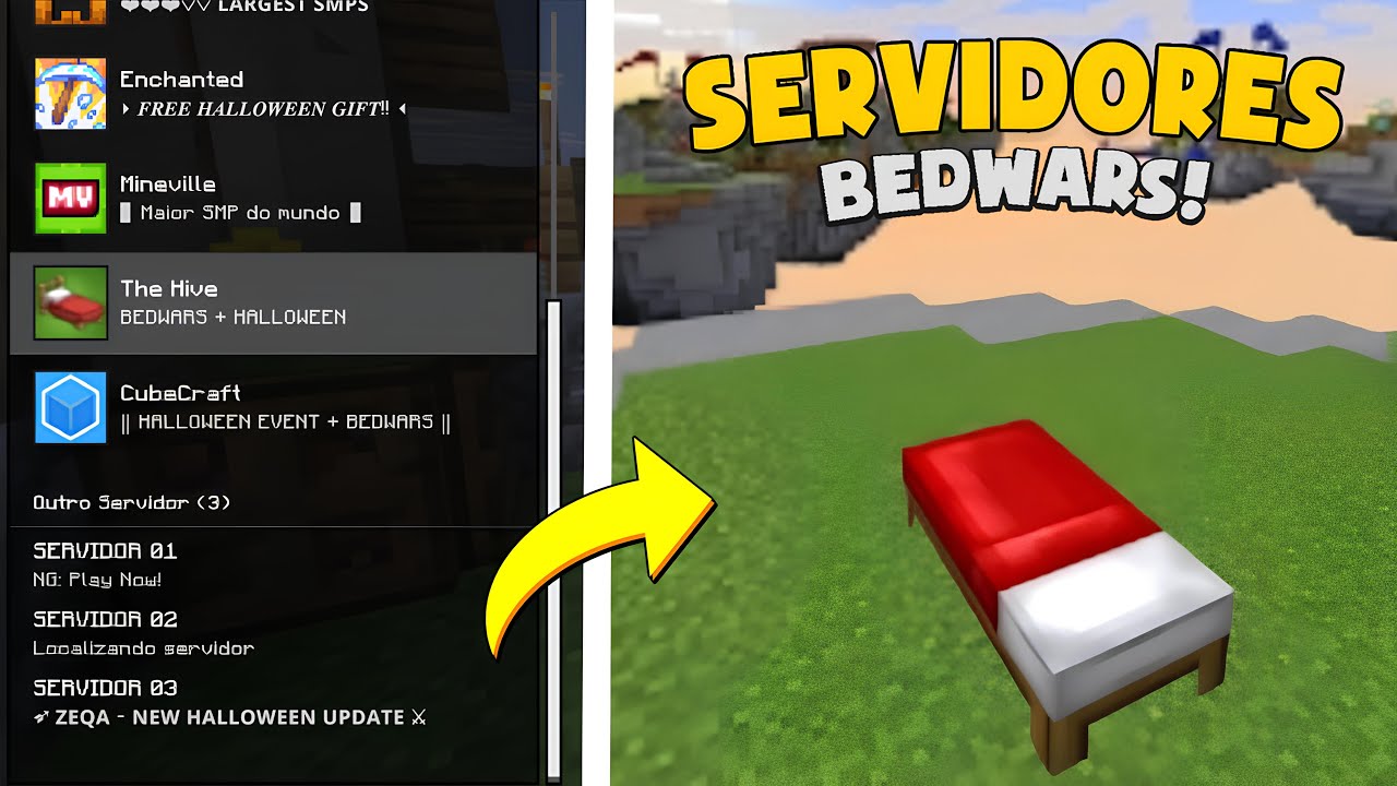 TOP 03 SERVIDORES BEDWARS, SKYWARS, PVP e Mais! MINECRAFT BEDROCK! 