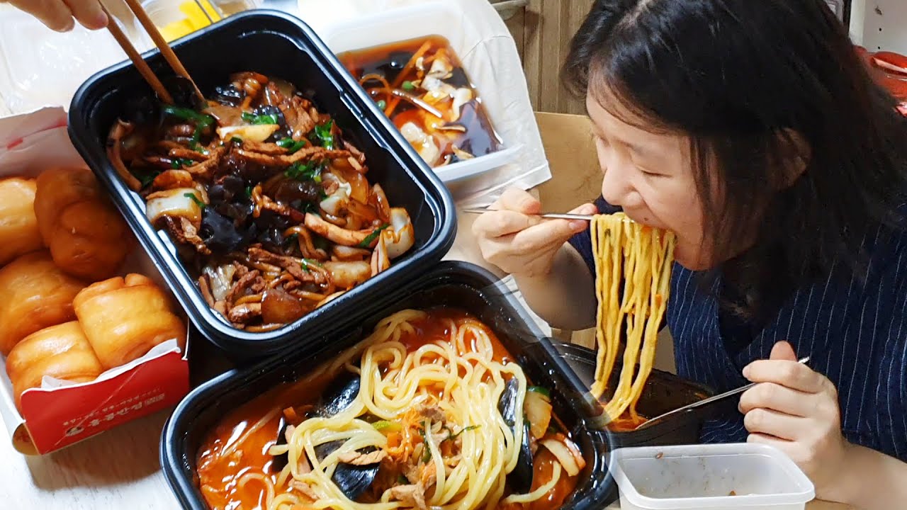 [먹방 브이로그] 비오는 날에는 짬뽕,짜장면,탕수육🍜두런두런 가족먹방🍴 Muckbang Jjamppong jjajangmyeon sweet and sour pork ☺